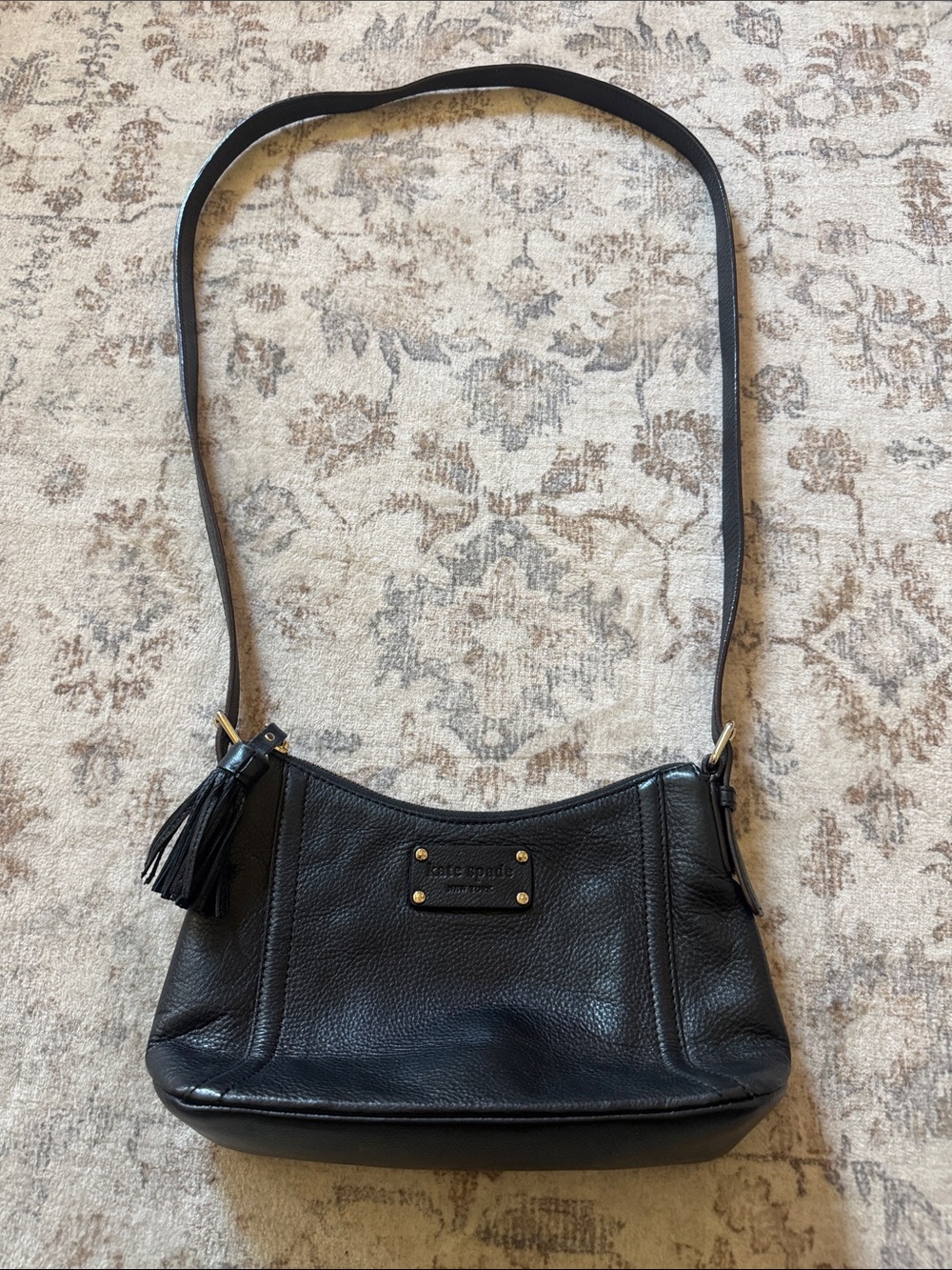 kate spade Black Pebbled Leather crossbody Shoulder Bag with Tassel